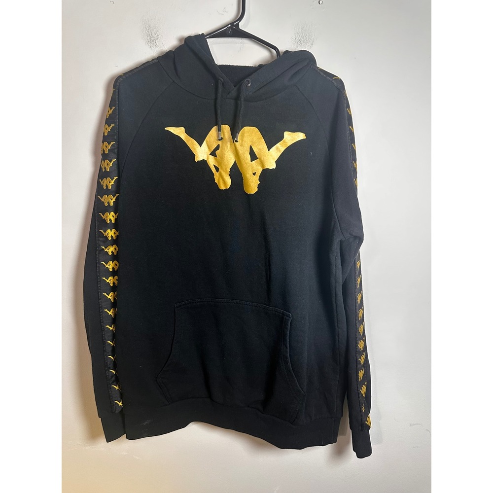 Kappa Mens XL Black Gold Foil Omini Logo Taped Sleeve Pullover Hoodie Sweatshirt